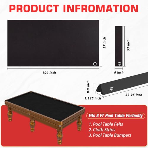 Pool Table Felt and Bumper Kit Felt for Billiard Cloth with Pool Table Bumpers and Cushions Facing, 6 Pcs Cloth Strips and Staple Remover - Image 3
