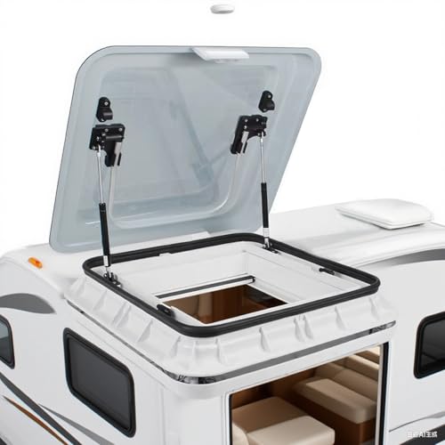 RV Skylight Vent Hatch with Sunshade & Mesh Screen 500*700mm, 700 x500 mm Built-in Reflective Sun Blind Reduces Heat, Ensures Privacy, 70° Opening, For Camper Van Roof Windows Grey-700*500mm