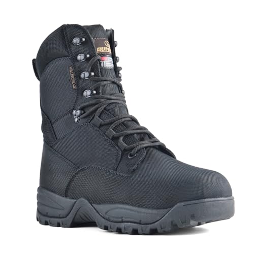 R RUNFUN Men's Waterproof Military Tactical Boots Lightweight Work Boot Insulated Hunting Boots, 8 Inches Lace-up Outdoor Boots, 400g Thinsulate(RF2301Black,Size12)