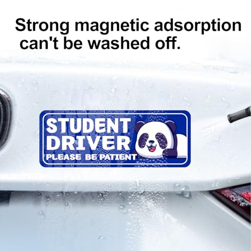 Image of Student Driver Please Be Patient Car Magnet, Blue Panda Series Cute Picture, Patient With Reflective Magnetic Bumper Sticker Set Detachable, Novice Safety Signs.Set of 3