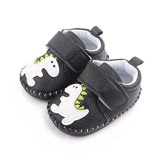 LIDIANO Baby Non Slip Rubber Sole Cartoon First Walking Slippers Crib Shoes Newborn Infant Toddler Training Shoes (0-6 Months Infant, Black Dinosaur) - Thumbnail 5
