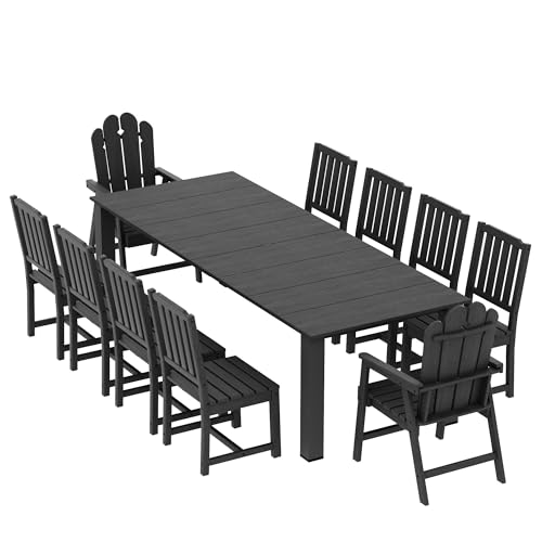 Ayge 11 Piece Outdoor Dining Set for 10, Patio Table and Chairs Set, Black | Extra-large dining configuration creates the perfect gathering space with durable HDPE and reinforced aluminum st