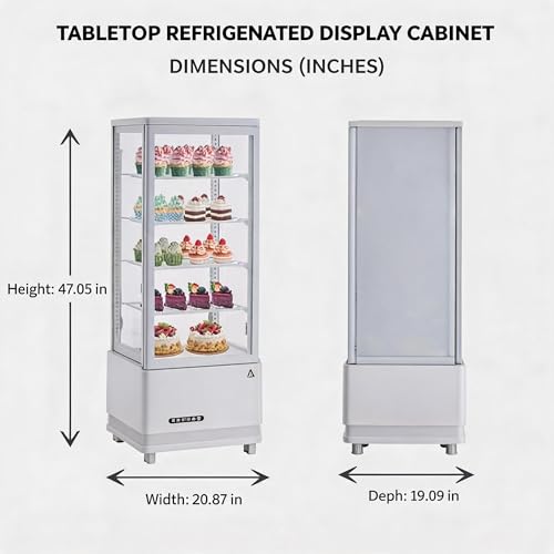 Image of Countertop Refrigerated Display Cabinet 98L, Single Door Display Fridge, Double-Layer Tempered Glass Front with Anti-Fog Defogger, 110V US Standard, White ABS Body, 20.87 x 19.09 x 47.05 in