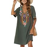 Mexican Embroidered Dress for Women, Traditional Boho Style Fiesta Dress, Plus Size Short Sleeve Flo