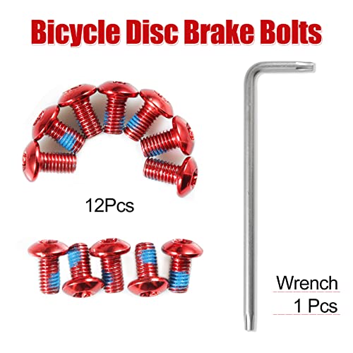 SPEEDWOX 12 Pcs Bicycle Rotor Screws, Disc Brake Rotor Bolts M5x10mm, MTB Rotor Bolts Red with T25 Star Wrench for Road Bike