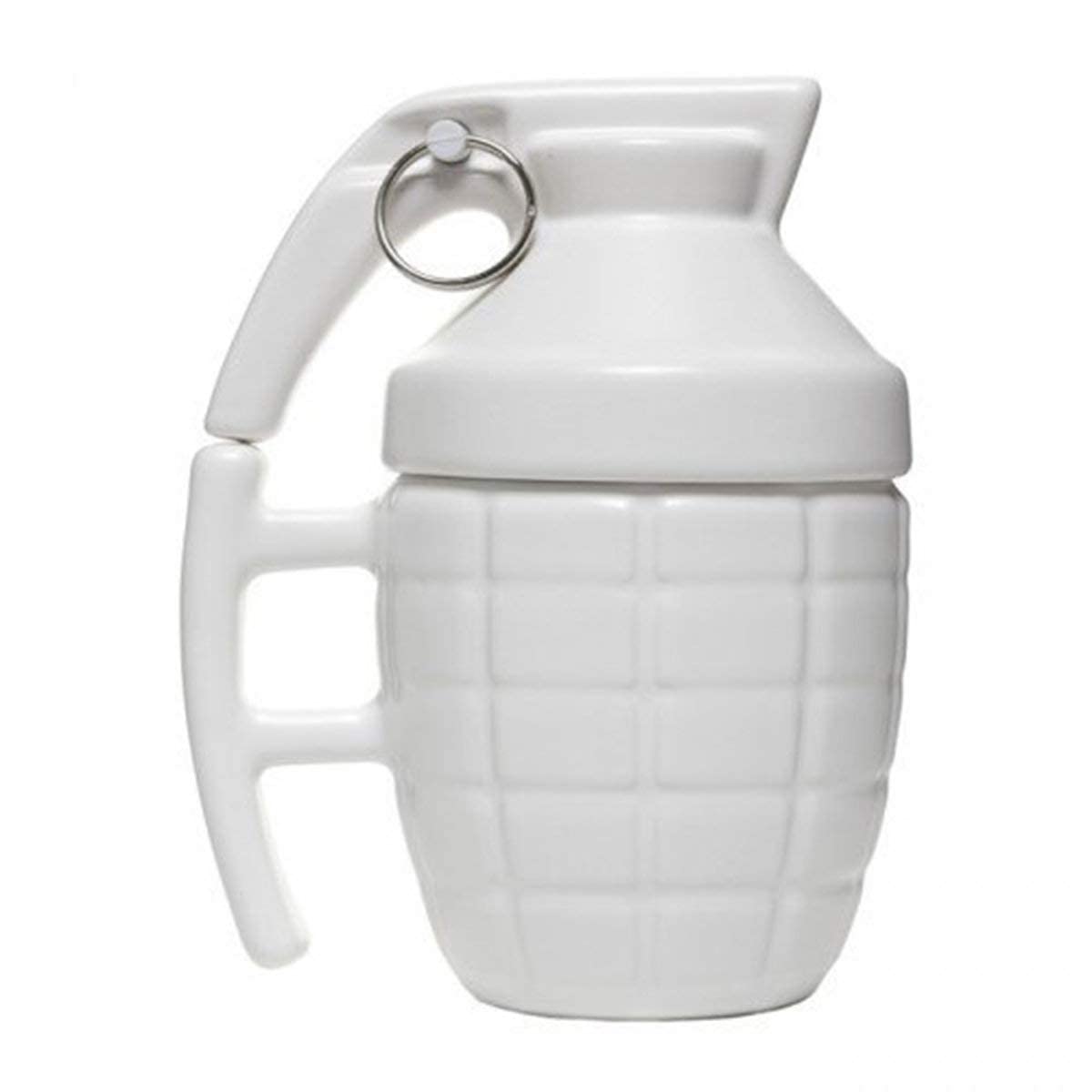 NYRWANA 3D Ceramic Army Style Grenade Mug with Lid Coffee Tea Mug - 1 Piece, White, 280ml