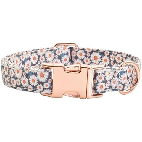 Cotton Dog Collar Metal Buckle Daisy Summer, Cute Adjustable Dog Collar Soft for Small Medium Large Boys Girls Dogs Durable (01-Daisy, L(15-23in)) Cover