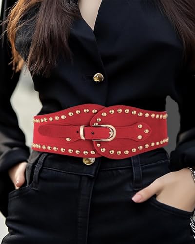 Red Wide Stretchy Belt Plus Size Suede Elastic Belt Waist Elastic Belt for Women2