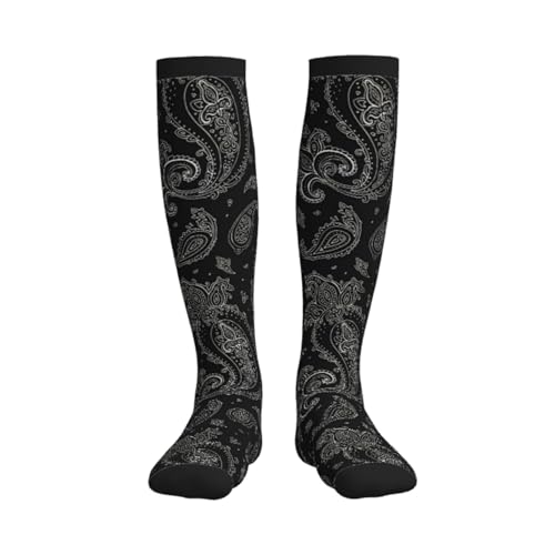 Black Paisley Compression Socks For Women Men Knee High Running Socks For Running