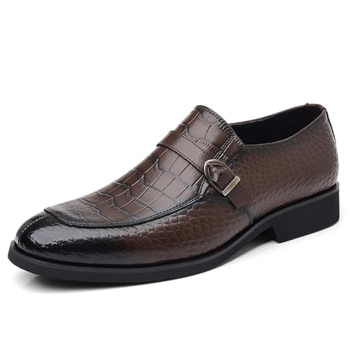 Men's Leather Crocodile Printed Loafers with Buckle Comfortable Slip-On Dress Shoes for Formal Business Work Office