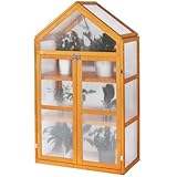 LYNSLIM Wooden Greenhouse, Cold Frame Greenhouse for Outdoor，Raised Flower Planter Shelf with Transparent Flip-Top Roof，Mini Greenhouse Cabinet for Outside 29" W x 15"D x 50" H (Fir Wood)