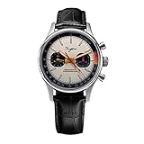 Lightning Hand SUGESS ST19 Herren-Armbanduhr, mechanisch, Chronograph, Möwen-Uhrwerk, Schwaneck-Armbanduhr, offizielles Piloten-Saphir-Kristall, Militär-Armbanduhr, Schwarz , Riemen