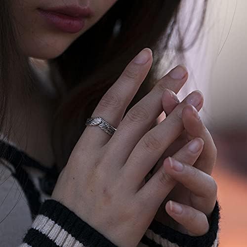 Hug Wings Ring Angel Wings Feather Retro Copper Ring Open Adjustable Guardian Ring Vintage Women Men Feather Ring Silver Wedding Band for Lovers Friends Gifts