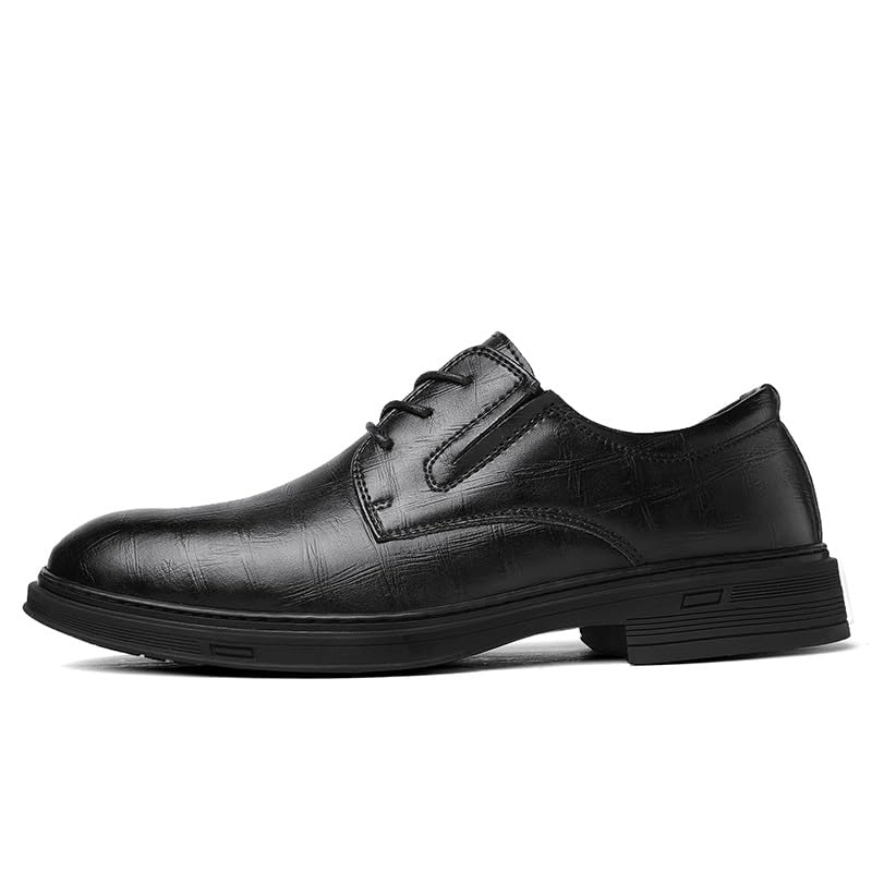 Oxford Dress Shoes for Men Lace Up Pointed Burnished Toe Faux Leather Derby Shoes Rubber Sole Block Heel Non Slip Anti-Slip Business(Black,10)2