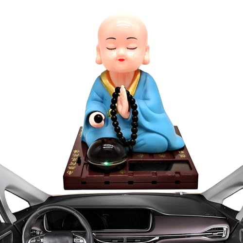 僧侶ソーラーフィギュア 首振り人形 - 太陽光発電車のおもちゃの車のダッシュボードの装飾、木魚を叩く 仏僧人形 車のダッシュボード飾り、仏教徒の僧侶の人形、お坊さん彫像 卓上置物、デスク装飾 縁起物 運転安全祈願 風水グッズ ギフト 車 クラフト オーナメ