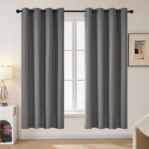 Deconovo 84 inch Drop Curtains Blackout Super Soft Bedroom Curtains Thermal Insulated Energy Saving Blackout Curtains for Kids Light Grey 46x84 Inch 2 Panels - Image 2