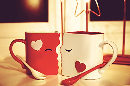 Blu Devil Kissing Mugs Set, Anniversary & Wedding Gifts, Exquisitely Crafted Two Large Cups & Spoons For Couples, For Him And Her On Valentines, Birthday, Engagement #TOP5