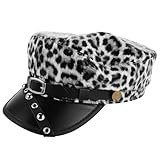 JOINPAYA Damen Baskenmütze mit Leopardenmuster aus PU Leder Flache Punk Schiebermütze Unisex für Alltag und Retro Look