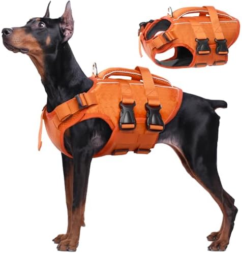 Kuoser Dog Life Jacket, High Flotation Reflective Dog Life Vest, Orange, L