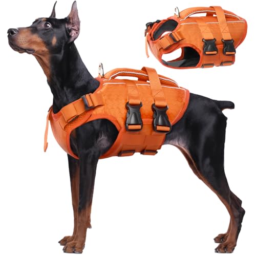 Kuoser Dog Life Jacket High Flotation, Reflective Dogs Life Vest for Swimming Boating, Adjustable Small Medium Large Dog lifejacket, Lightweight Dogs Life Preserver Rescue Handle Spring Summ