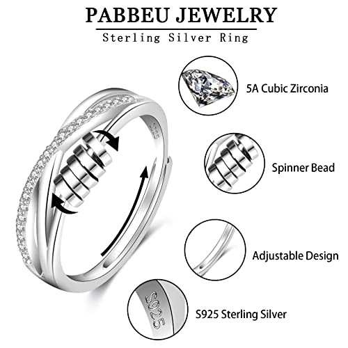 image for PABBEU Anxiety Ring for Women 925 Sterling Silver Fidget Ring With Cub