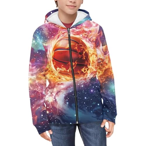 HUIACONG Basketball Zip Up Hoodie for Boys 6-7 Kids Sweatshirt Novelty Long Sleeve Shirt Fall Clothes Girls Full Zipper Jacket Purple Hoodies Tops Sweaters