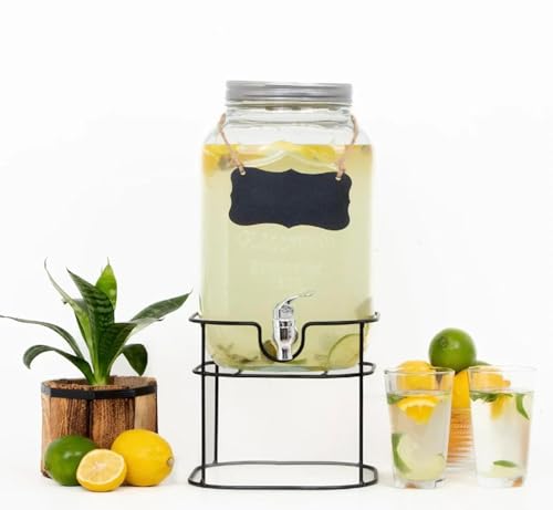 Image of Bellemax 4 LTR Glass Beverage Dispenser with Tap & Stand, Drink Dispensers for Beer, Water, Cocktails, Detox Drinks & More Perfect for Parties,Bars,Restaurants,Weddings Decoration,Daily Uses (BX-02)