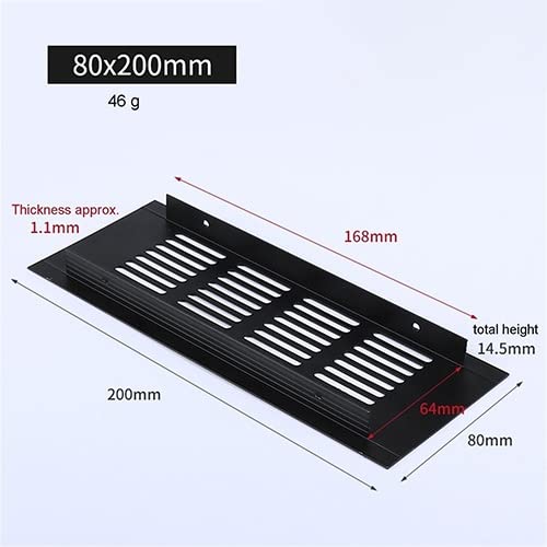 Grille d'aération design noir 80x200 mm pour dressing moderne