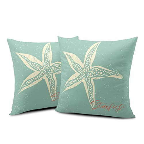 Kwlegh Starfish Pillow Covers 18X18 Summer Nautical Marine Cushion Cover Set Of 2 Cotton Pillowcases Oecan Theme Coastal Throw Pillow Cover Outdoor Decor For Couch Sofa Bed #TOP1