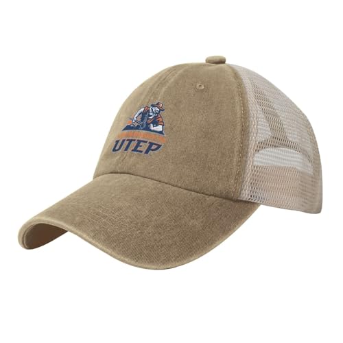 Oicvrct UTEP Miners Adjustable Cowboy Mesh Baseball Cap Hat Natural