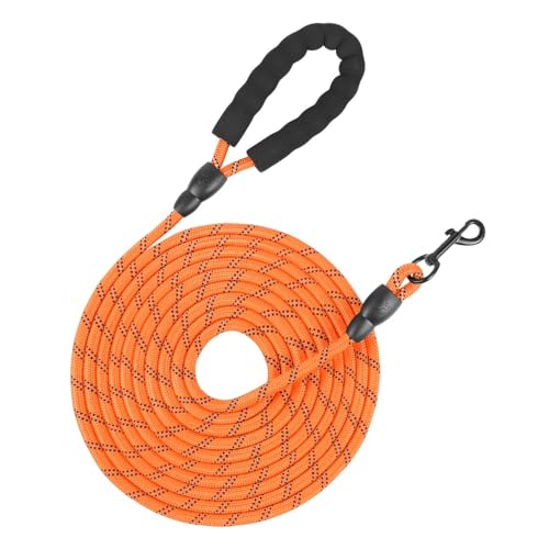 【ChopEase】 ロングリード 5m/8m/10m/15m/20m/30m、大型犬と中型犬に最適、絡まない犬用リード、快適なハンドルと反射ストリップ付き屋外での犬の散歩に最適な、ナイロン製の追跡用延長ロープ (オレンジ色,8M)