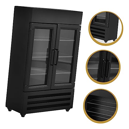 Operitacx Miniatuur Eten En Spelen Dubbele Deur Koelkast Mini Model Vriezer 1:12 Minuten Ob11 Poppenhuis Poppenhuis Speelhuis (zwart) Keuken Speelkast Mini-huis Poppen Benodigdheden Houten - Afbeelding 8