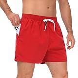 LK LEKUNI Herren Badehose Männer Badeshorts Herren Kurz Schnelltrocknend Schwimmhose Sporthose Boardshorts Strandshorts Herren Beachshorts Rot_L