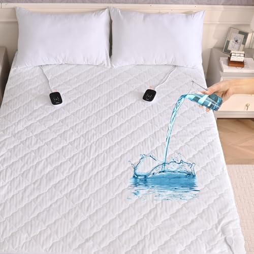 Image of Bearhug Electric Heated Mattress Pads Queen Size Dual Controllers 60 inchx80 inch Waterproof Bed Warmer 21 inch Deep Pocket 10 Heat Settings 12-Hour Timer Machine Washable White