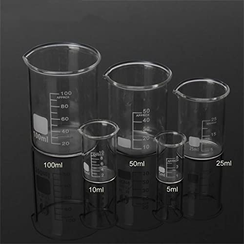 Scientific Glass Beaker Set, Laboratory Beaker High Temperature Resistance 5ml/10ml/25ml/50ml/100ml