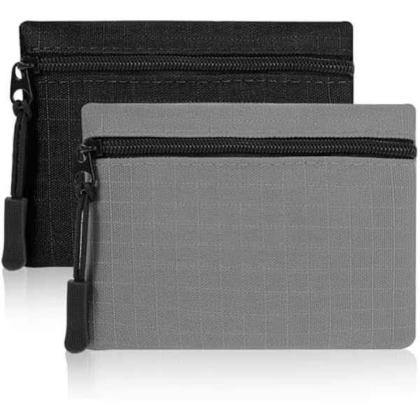 2 szt. Portmonetka Saszetka, Mini Torba Mały Portfel na Karty Kredytowe Etui na Zamek Błyskawiczny, Smukły Organizer Biznesowy, Czarny i szary, S, Klasyczny