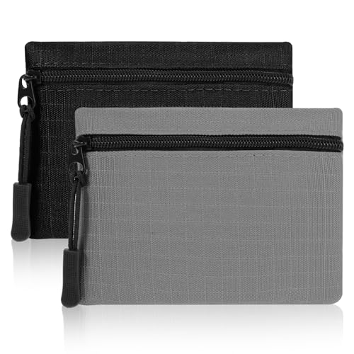 GEEHUA 2 Stück Mini Geldbörse Damen, Leinwand Münzbeutel Geldbeutel Klein und im Kurzformat Brieftasche Münzgeldbörse für Kinder Erwachsene (Grau+Schwarz)