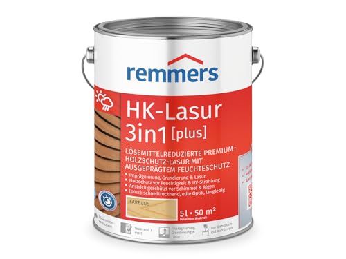 Remmers HK-Lasur 3in1 [plus] farblos, matt, 5 Liter, Holzlasur, Premium Holzlasur außen, 3fach Holzschutz mit Imprägnierung + Grundierung + Lasur