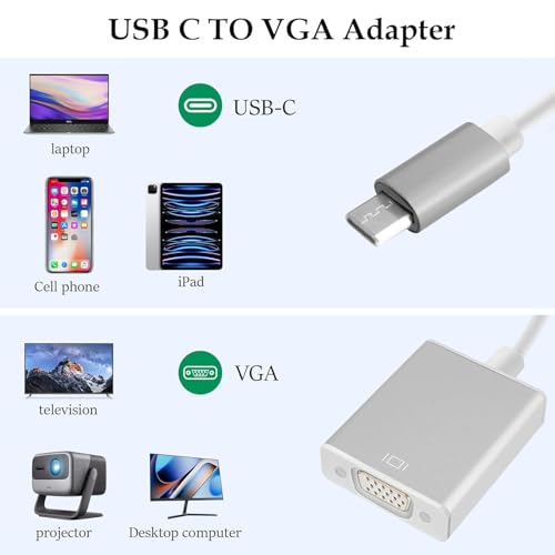 Image of FORIDA USB C to VGA Adapter, USB 3.1 Type-C Male to VGA Female Converter, 1080P Full HD, Compatible with MacBook, Chromebook, Dell, HP, Thunderbolt 3 /4, Projector & Monitor