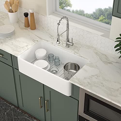 33 White Farm Sink - Logmey 33 Inch Kitchen Sink White Ceramic Fireclay Porcelain Apron Front Single Bowl Farm Kitchen Sink Basin #TOP2