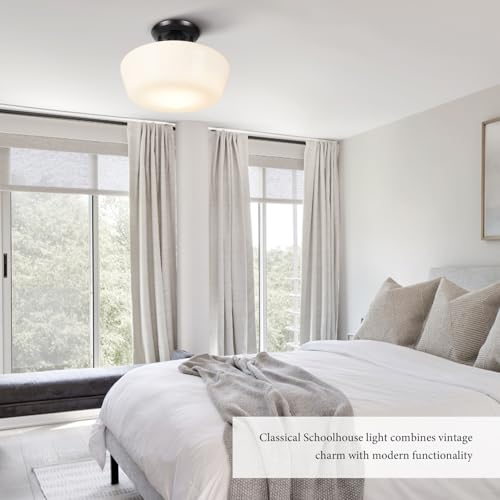 Rosient Schoolhouse Style Semi Flush Mount Ceiling Light Fixture, 12" Modern Hallway Ceiling Lamp with Opal Milk Glass Shade, Farmhouse Globe Light for Bedroom Kitchen Hallway Entryway Laundry by Rosient - Used condition - Image 5