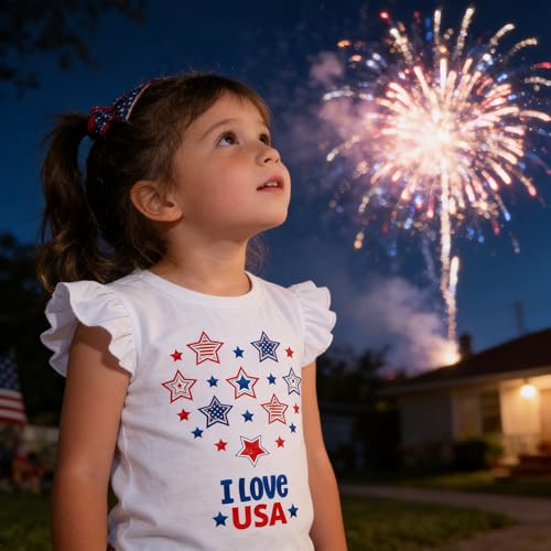 Image of Tkria July 4th Tank Top Girl Toddler 4th of July Shirt Baby Girl American Flag Shirt USA Ruffle Tee Girl Patriotic Outfit