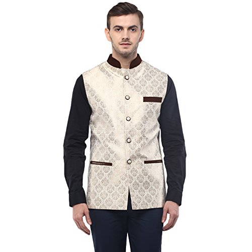 Image of Veera Paridhaan Men's Printed Beige Colour Nehru Jacket