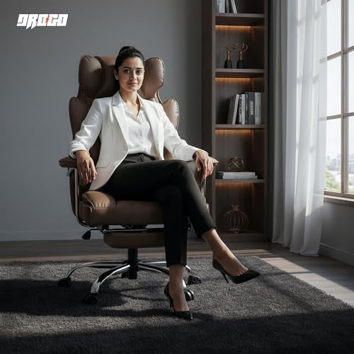 Image of DROGO Ergonomic Office Chair for Work from Home 400LBS, PU Leather Computer Chair for Study with High Back, Cushion Seat, Armrest, Head & Lumbar Support | Gaming Chair with Footrest & Recline (Tan)