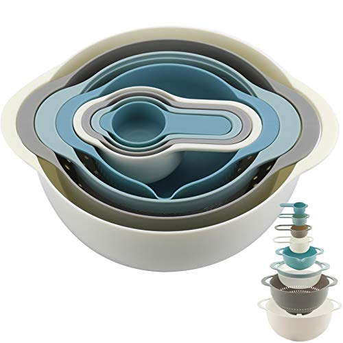 Yopay Plastic Mixing Bowls, Set Of 8 Kitchen Nesting Bowls For Travel Trailer Rv Camping, Easy Pour Spout For Baking Cooking, Includes 2 Mixing Bowls, 1 Colander, 1 Sifter And 4 Measuring Cups #TOP7