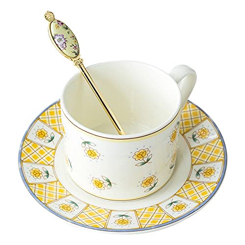 COLiJOL Trofeo 6.76Oz / Copa de Vidrio de 200 Ml con Platillo, Patrón de Flores Taza Taza de Café Highball Vasos de Beber con Mango Aislado para Cóctel Capuchino Batido de Leche Barras Caseras