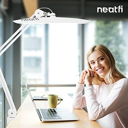 Neatfi XL 2,200 Lumens LED Task Lamp, 24W Super Bright Desk Lamp, 117 Pcs SMD LED, 20 Inches Wide Lamp, 4 Level Brightness, Dimmable, Eye-Caring LED Lamp (White with Clamp)