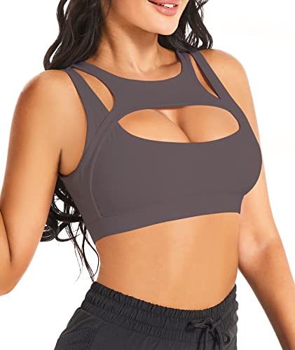 Soutien-Gorge de Sport Push-up pour Femme - Sexy - avec Bonnets Amovibles - pour Le Yoga, l'entraînement, la Course à Pied - Soutien Moyen,Gris Foncé,S Cover