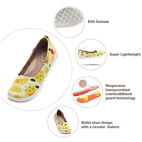 Uin Women's Casual Slip On Ballet Flats Cute Floral Lightweight Art Painted Comfort Round Toe Shoes Lemon Juice (39) #TOP5