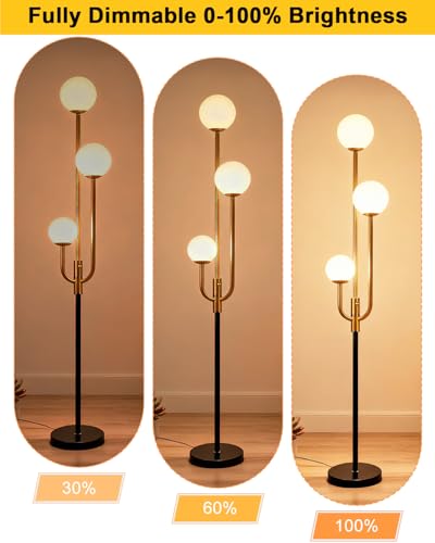 Image of Lightdot 66IN Globe Floor Lamp 3-Lights Vintage Floor Lamps with 3000K Warm White Bulbs Included for Wedding Party Modern Tall Standing Lamp with 5Lbs Heavy Basefor Living Room /Bedroom-Gold & Black